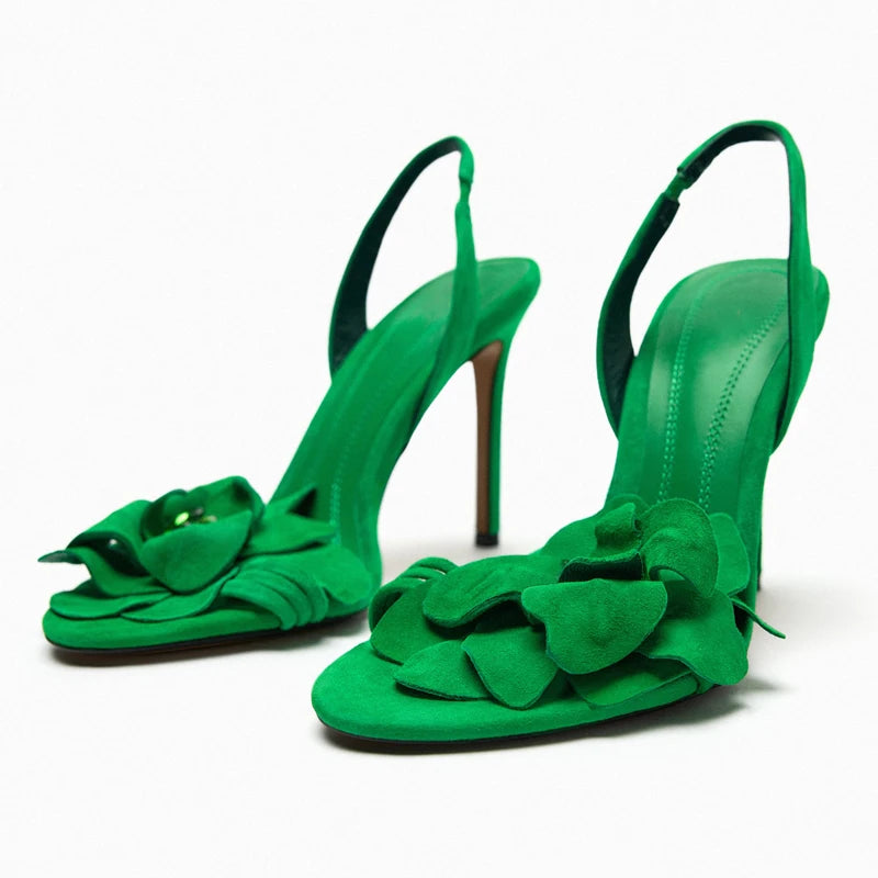Pink Flower Decorated Goat Leather heels - Hiddengem