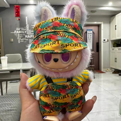 Labubu Clothing 15/17cm Fashion Printed Pants Fabric Clothing Cute Fashion Hat Overalls Toy For Labubu Accessories Birthday Gift