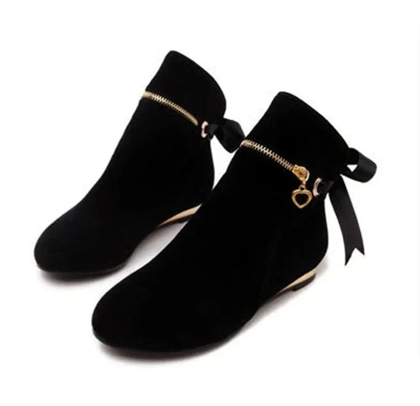 Sweet Bow Ankle Boots Women Faux Suede - Hiddengem