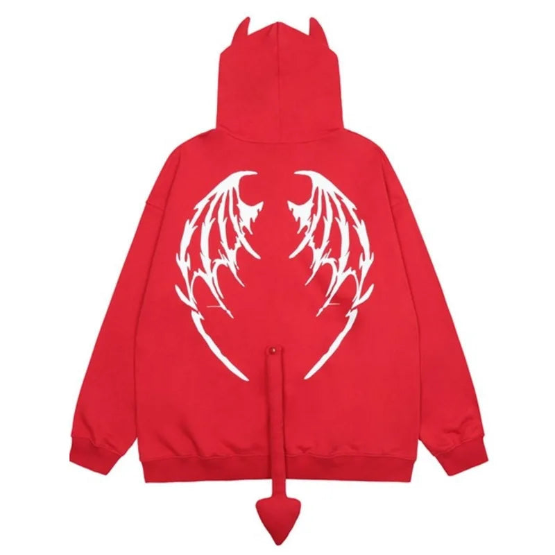Harajuku Hoodies Women Gothic Devil Horn Hooded Sweatshirt - Hiddengem