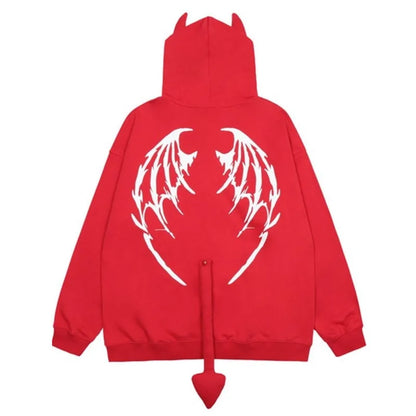 Harajuku Hoodies Women Gothic Devil Horn Hooded Sweatshirt - Hiddengem