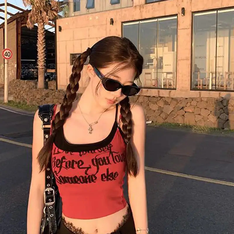 LADIES//_ Fashion Letter Print Camisole - Hiddengem