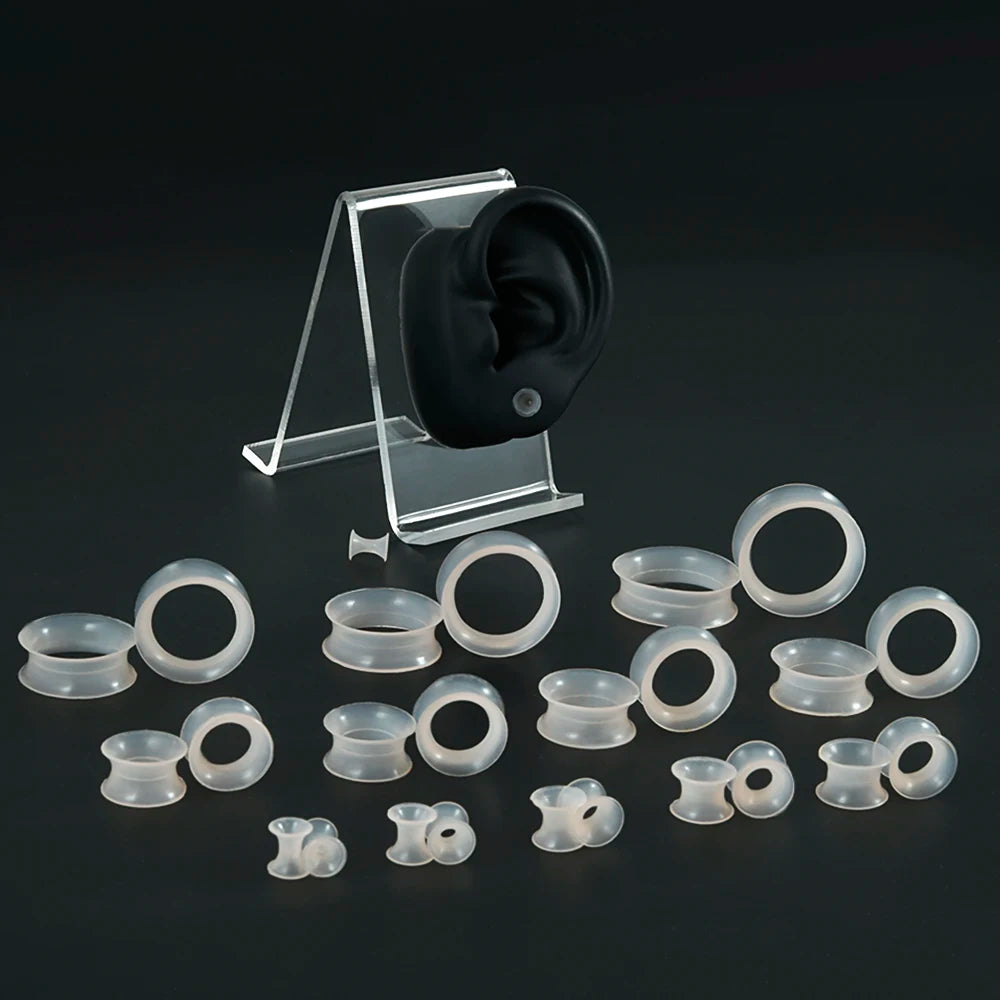Pair Skin Thin Soft Flexible Ear Tunnels Double Flare Ear Plugs - Hiddengem