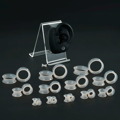 Pair Skin Thin Soft Flexible Ear Tunnels Double Flare Ear Plugs - Hiddengem