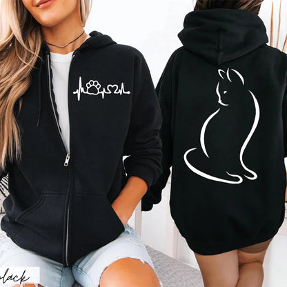 Hoodie New Cute Cat Heatbeat Sweatshirt Hip Hop - Hiddengem