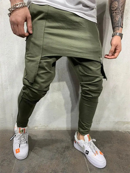 Hip Hop Trend Men Trousers Slim Fit Streetwear Sports Pencil Pants Men's Casual Sweatpants Male Irregular Zipper Joggers
