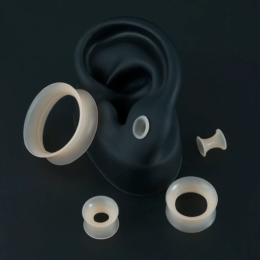 Pair Skin Thin Soft Flexible Ear Tunnels Double Flare Ear Plugs - Hiddengem