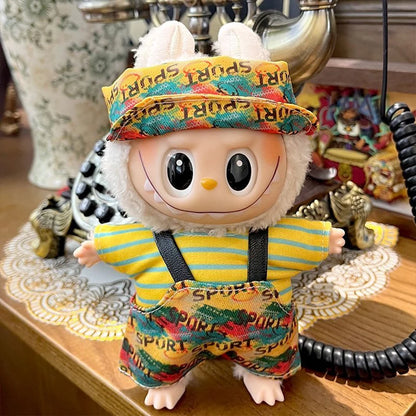Labubu Clothing 15/17cm Fashion Printed Pants Fabric Clothing Cute Fashion Hat Overalls Toy For Labubu Accessories Birthday Gift