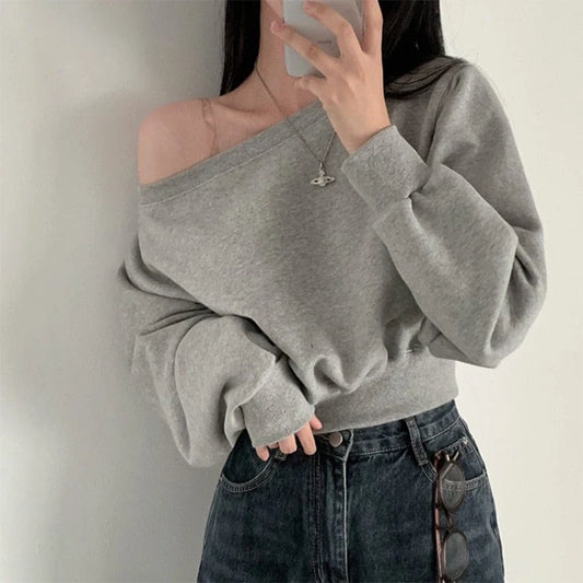Streetwear Off-shoulder Sweater - Hiddengem