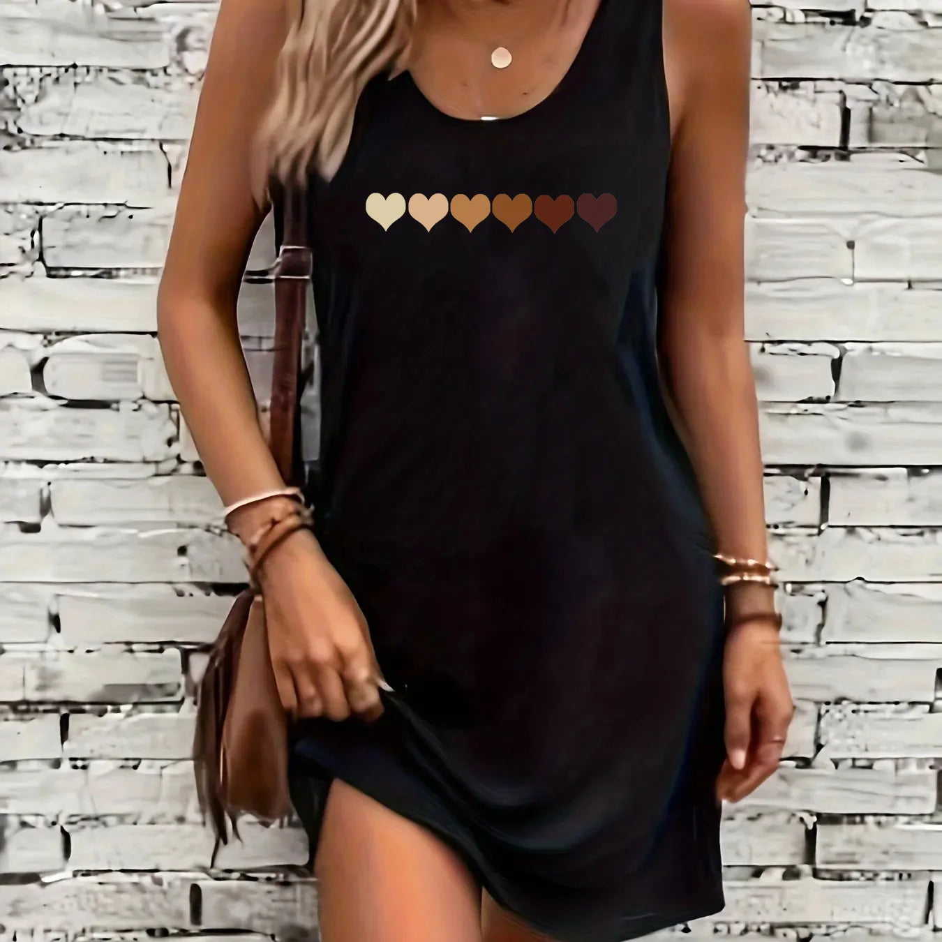heart printed black sleeveless vest dress punk style - Hiddengem