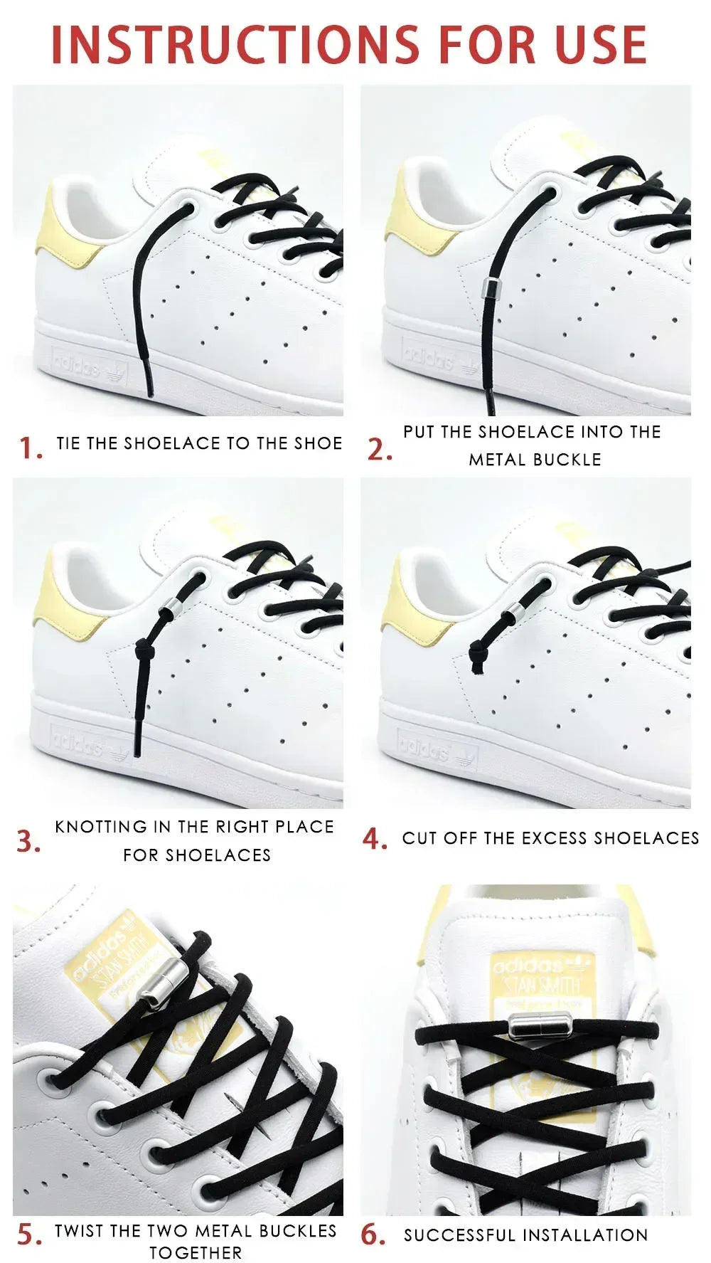 Elastic No Tie Shoelaces Flat Shoe Laces - Hiddengem