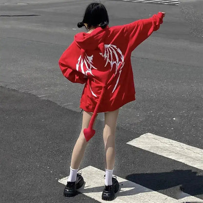 Harajuku Hoodies Women Gothic Devil Horn Hooded Sweatshirt - Hiddengem