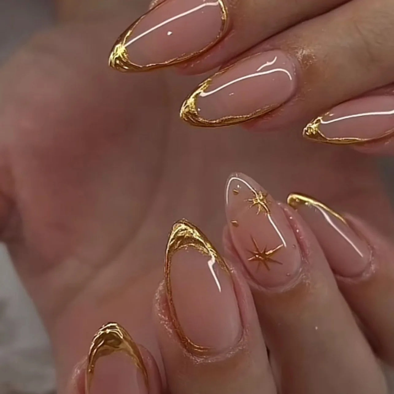24Pcs Almond Press on Fake Nails 3D Flower - Hiddengem
