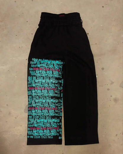 Harajuku Rock Hip Hop Letter Embroidery Mens Sportswear Two Piece Set Clothes Sweatshirt Casual Sweatpants Oversized Hoodie
