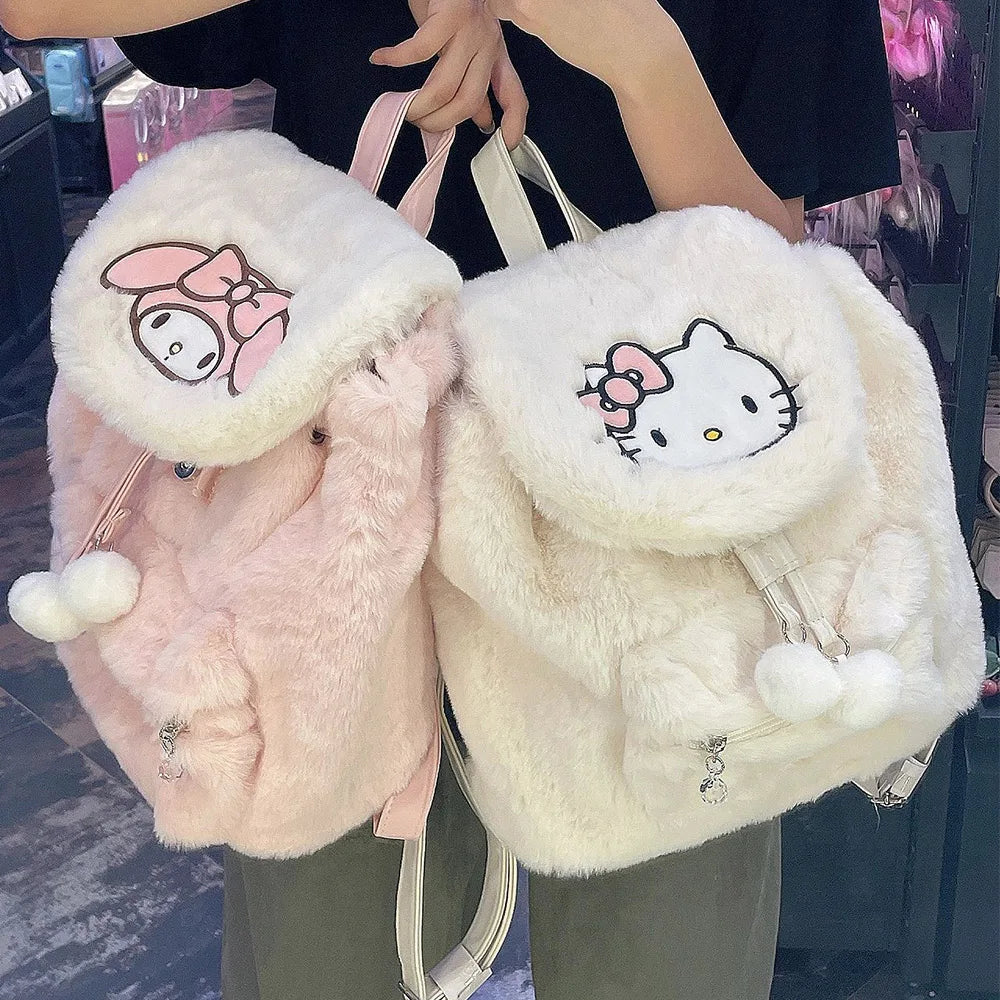 Sanrio Hellokitty Kuromi Mymelody Plush School Bag Kawaii - Hiddengem