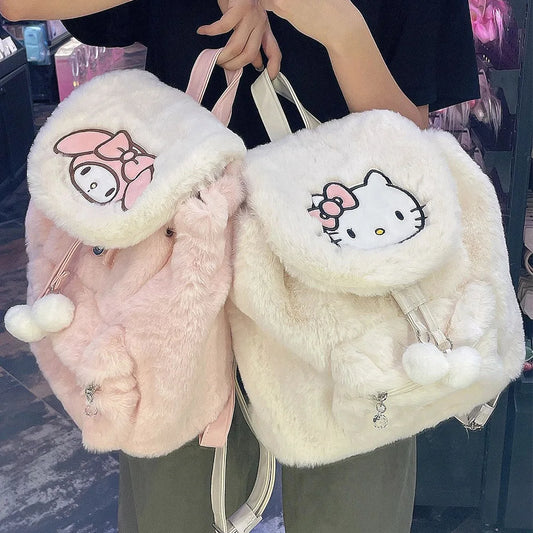 Sanrio Hellokitty Kuromi Mymelody Plush School Bag Kawaii - Hiddengem