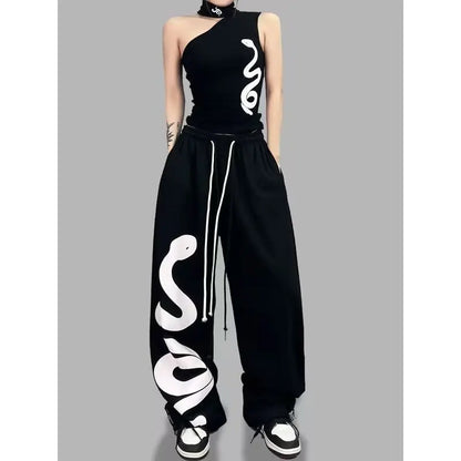 Women's Black hip-hop loose waist large