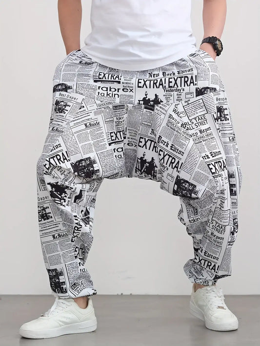 Men's newspaper printing - ultra loose jogging pants
