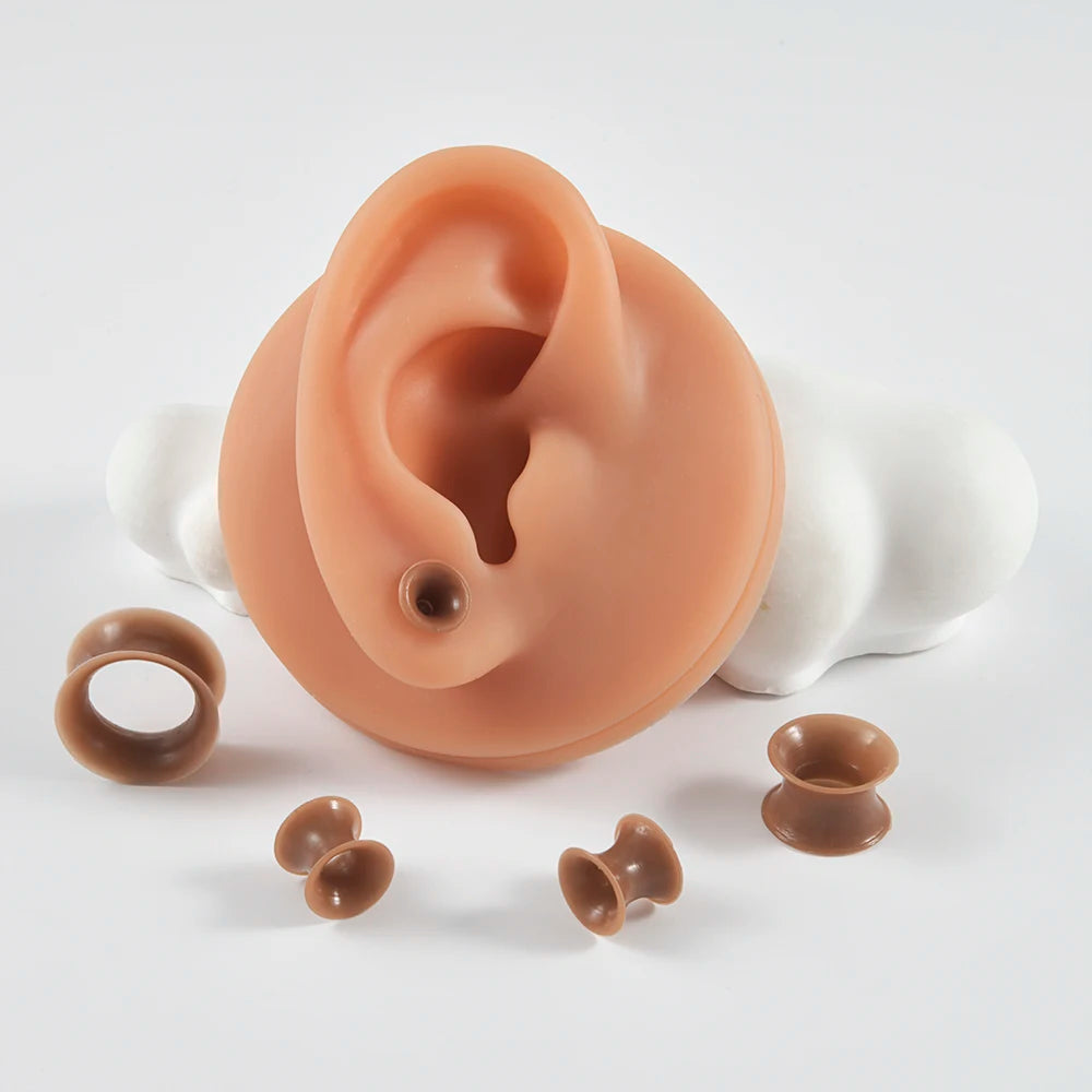 Pair Skin Thin Soft Flexible Ear Tunnels Double Flare Ear Plugs - Hiddengem