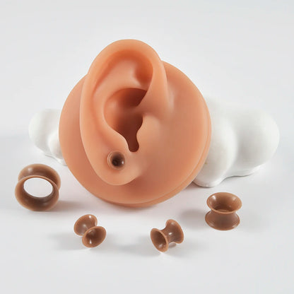 Pair Skin Thin Soft Flexible Ear Tunnels Double Flare Ear Plugs - Hiddengem