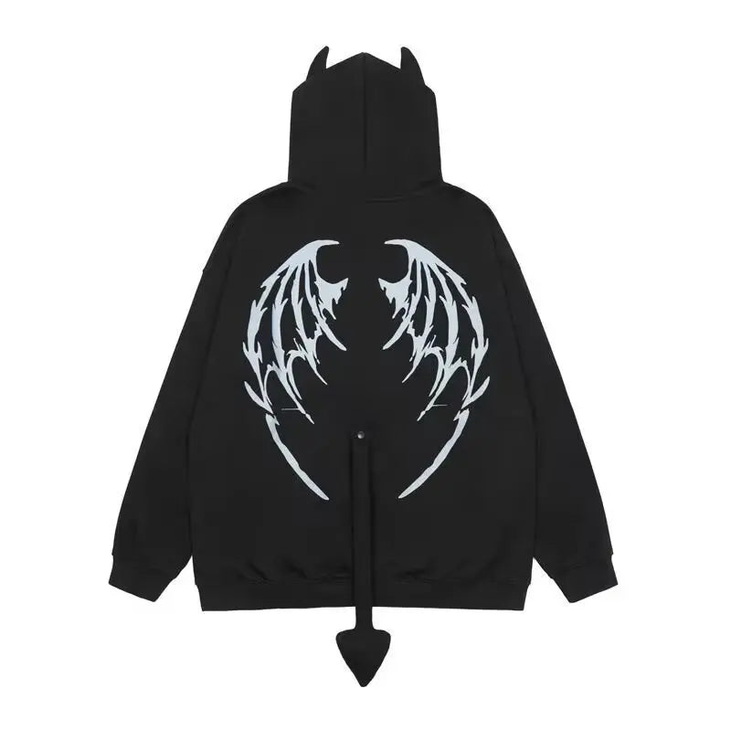Harajuku Hoodies Women Gothic Devil Horn Hooded Sweatshirt - Hiddengem