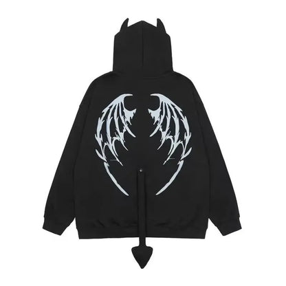 Harajuku Hoodies Women Gothic Devil Horn Hooded Sweatshirt - Hiddengem