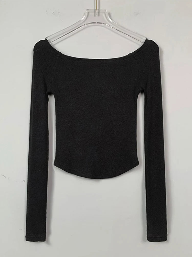 Long Sleeve T-Shirt Cotton Crop Top - Hiddengem