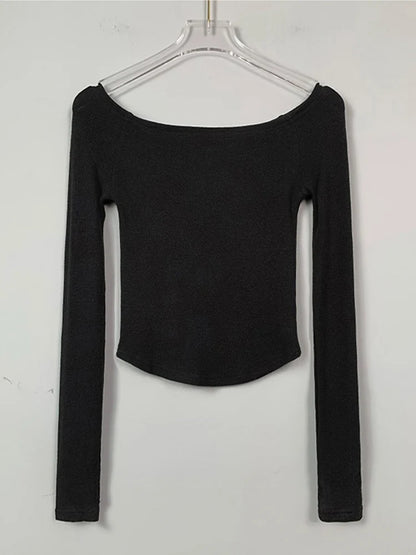 Long Sleeve T-Shirt Cotton Crop Top - Hiddengem