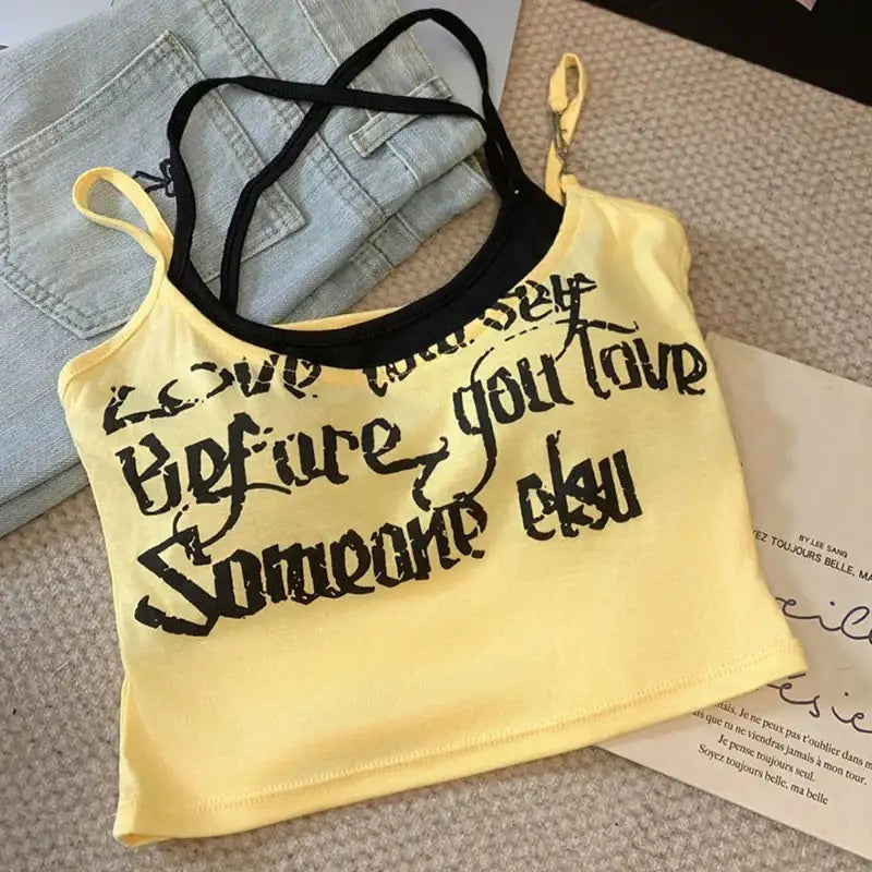 LADIES//_ Fashion Letter Print Camisole - Hiddengem