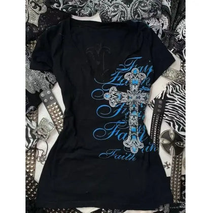 Streetwear Letter Cross Graphic T shirts - Hiddengem