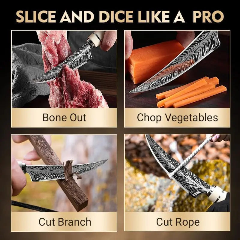 Stainless Steel Curved Blade Damascus design - Hiddengem