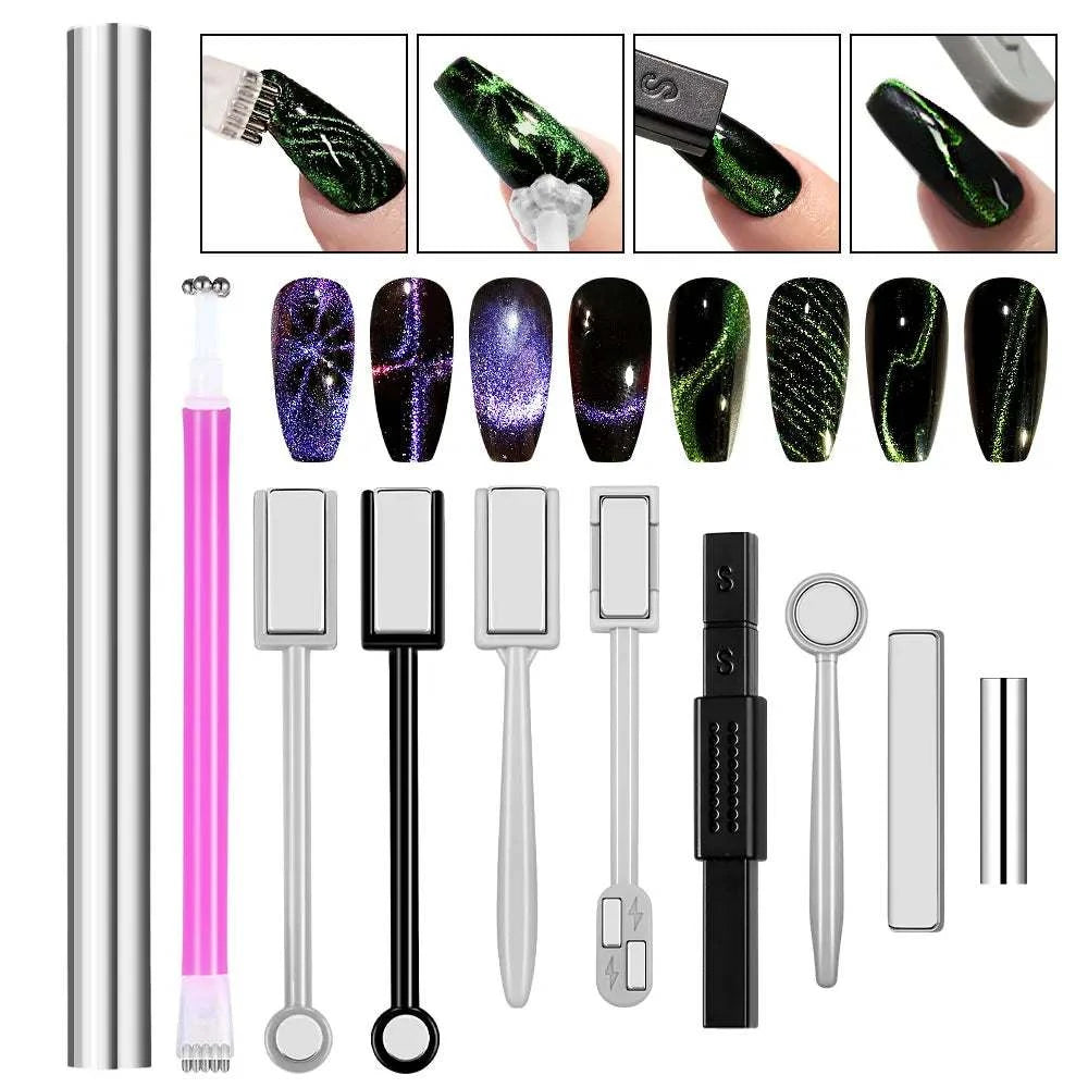 Nail Art Magnetic Stick Wand Pen Kit for 3D Cat Eye Gel Painting Nails - Hiddengem