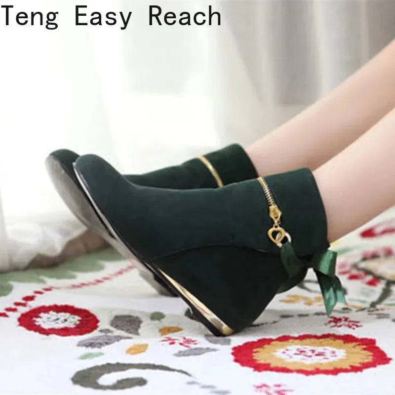 Sweet Bow Ankle Boots Women Faux Suede - Hiddengem