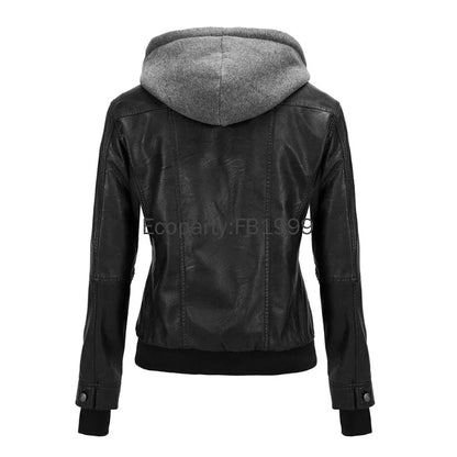 Autumn Winter Women's Motorcycle Jacket Black Slim - Hiddengem