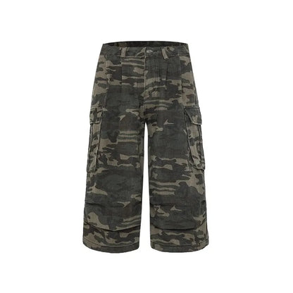 REDDACHiC Men Camouflage Denim Shorts Distressed