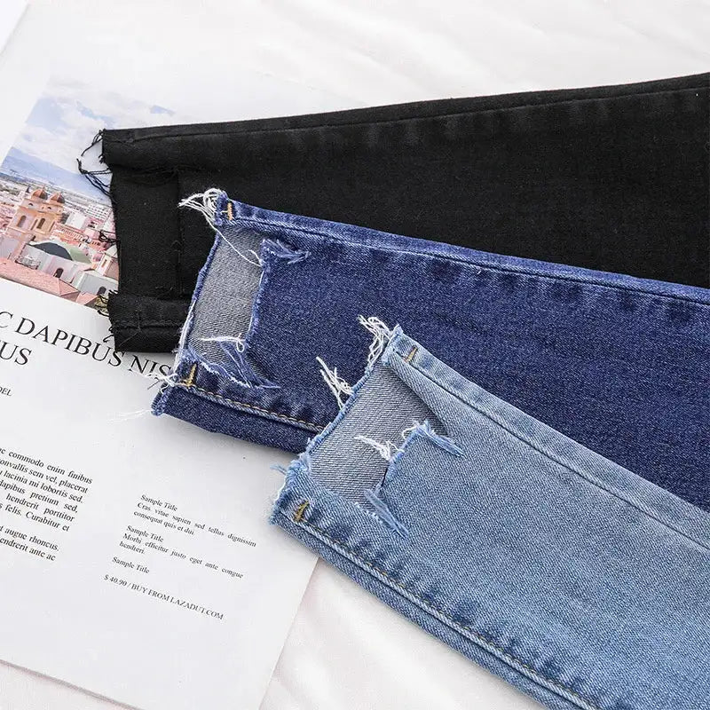 Womens Ankle-length Jeans Casual High Wasit Skinny Denim Pants - Hiddengem