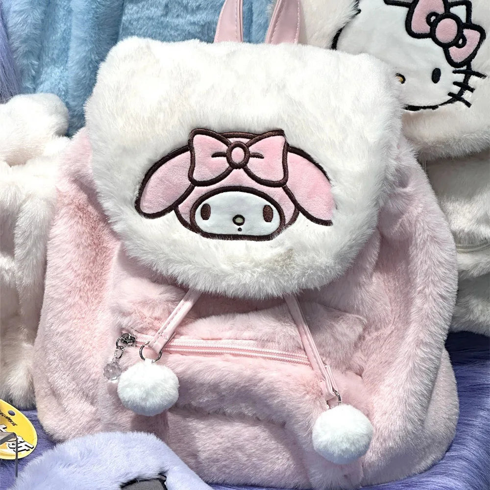 Sanrio Hellokitty Kuromi Mymelody Plush School Bag Kawaii - Hiddengem