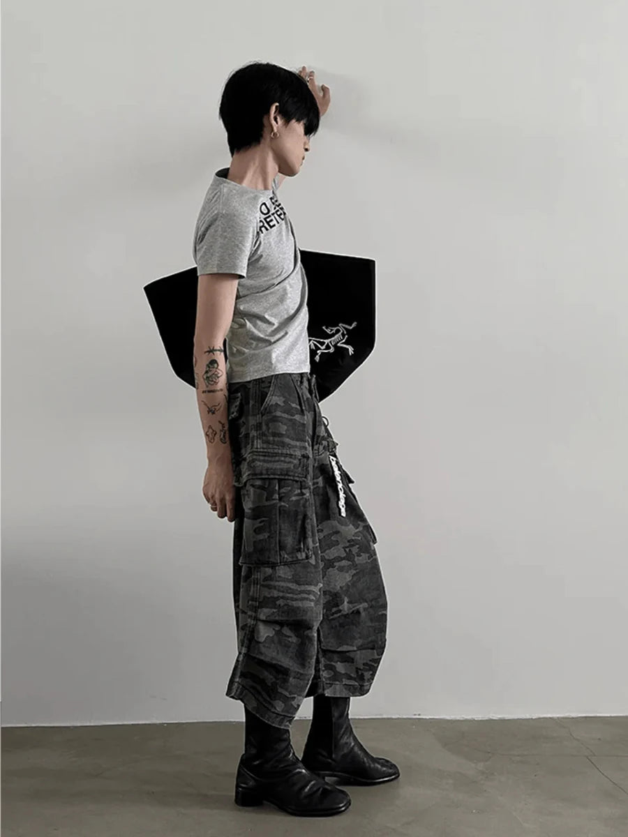 REDDACHiC Men Camouflage Denim Shorts Distressed