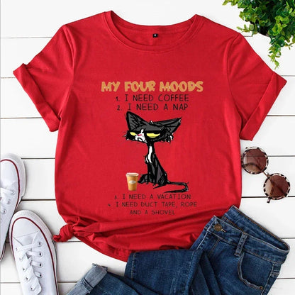 My Four Moods Lazy Cat Anime Tops Short Sleeves - Hiddengem