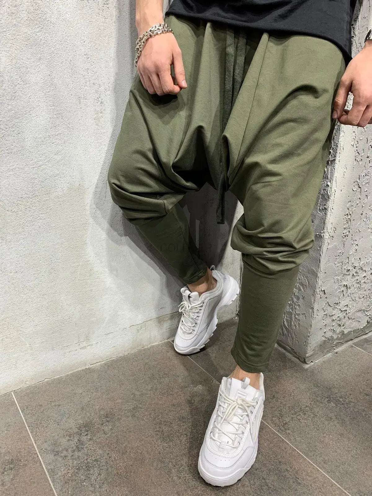 Men's Hip Hop Pants Casual Jogging Harem Pants Drop Crotch Loose Baggy Black Green White Streetwear Men
