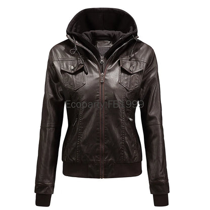 Autumn Winter Women's Motorcycle Jacket Black Slim - Hiddengem