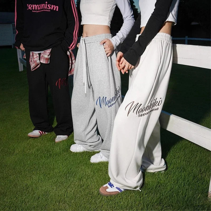 Men's Hip Hop Fashion Letter Printed Wide Leg Pants 2025 Y2K Streetwear Baggy Straight Pantalones Hombre New Gym Sports Trousers
