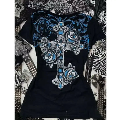 Streetwear Letter Cross Graphic T shirts - Hiddengem