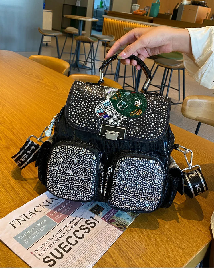 Backpack Shoulder Bag  Diamond Leather - Hiddengem