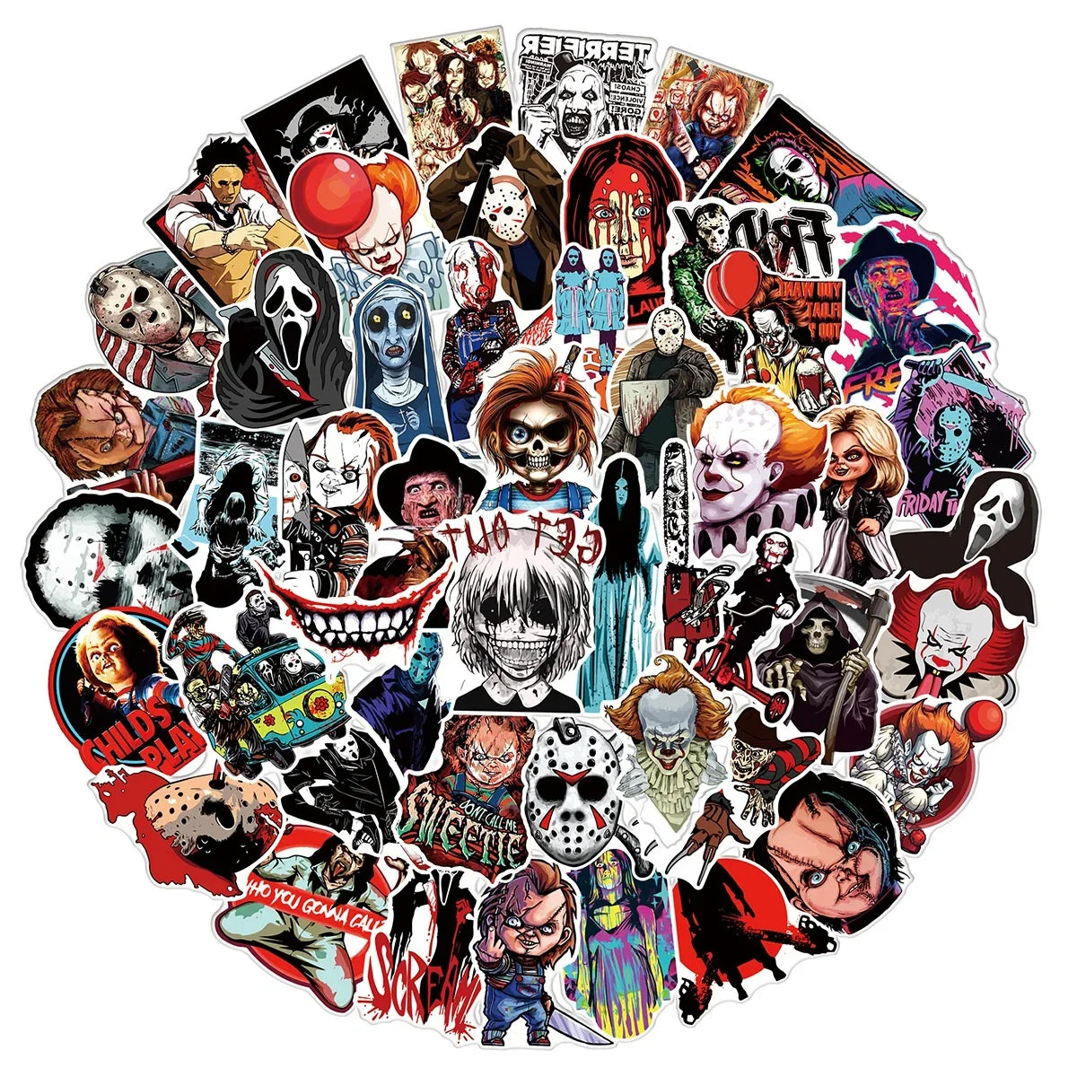 100Pcs Mixed Horror Movie Character Stickers - Hiddengem
