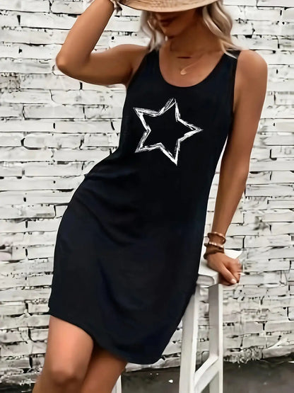 sun and moon pattern  sleeveless  dress punk style dress - Hiddengem