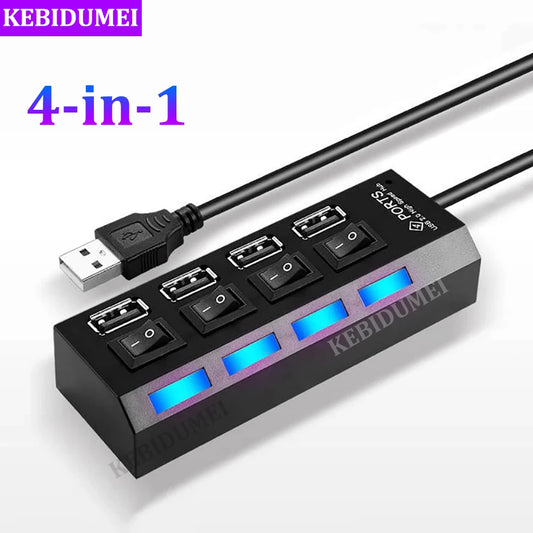 4-IN-1 USB HUB USB Splitter USB 2.0 Adapter Multi HUB USB2.0 Extension HUB - Hiddengem