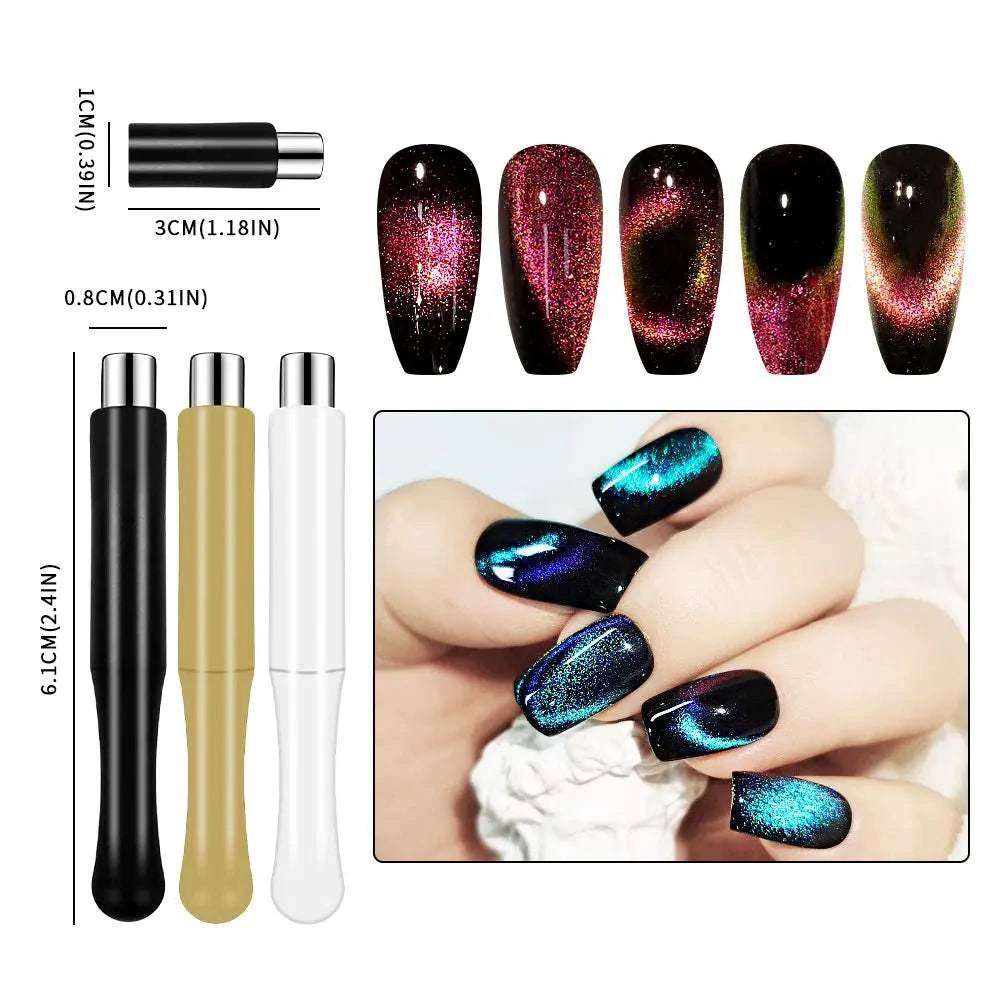 Nail Art Magnetic Stick Wand Pen Kit for 3D Cat Eye Gel Painting Nails - Hiddengem