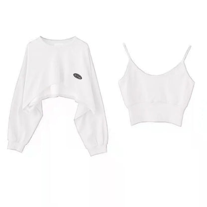 Oversized Crop Sweatshirt and Spaghetti Strap - Hiddengem