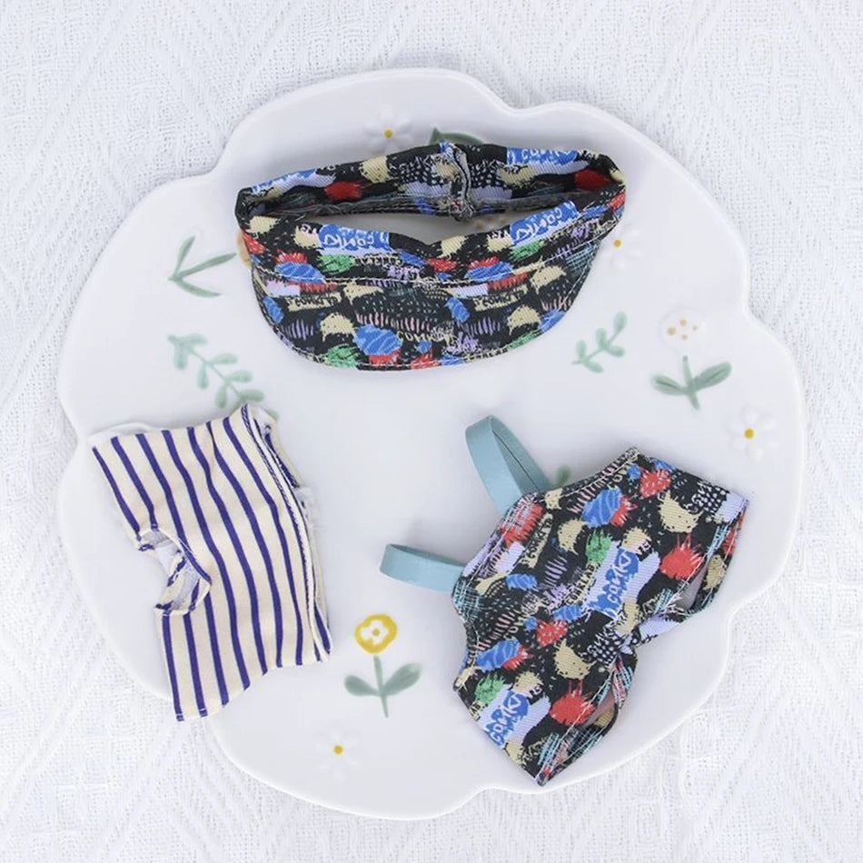 Labubu Clothing 15/17cm Fashion Printed Pants Fabric Clothing Cute Fashion Hat Overalls Toy For Labubu Accessories Birthday Gift